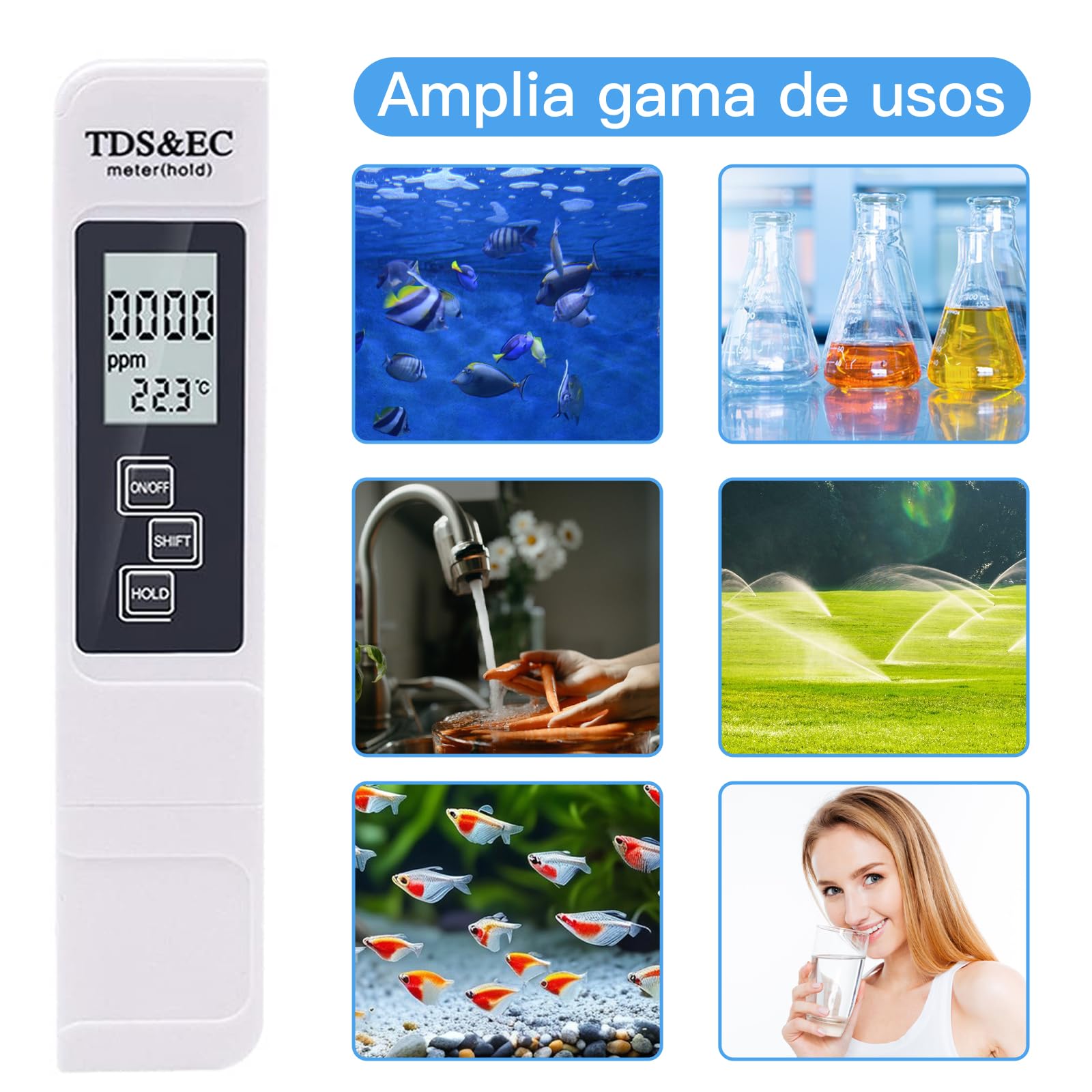 Binnan Tester 3 in 1 TDS EC Tester della qualità dell'Acqua, Tester Acqua qualità, Tester Digitale LCD per dell'Acqua, Tester qualità Acqua TDS, Utilizzato in Acquari, Piscine, Laboratori