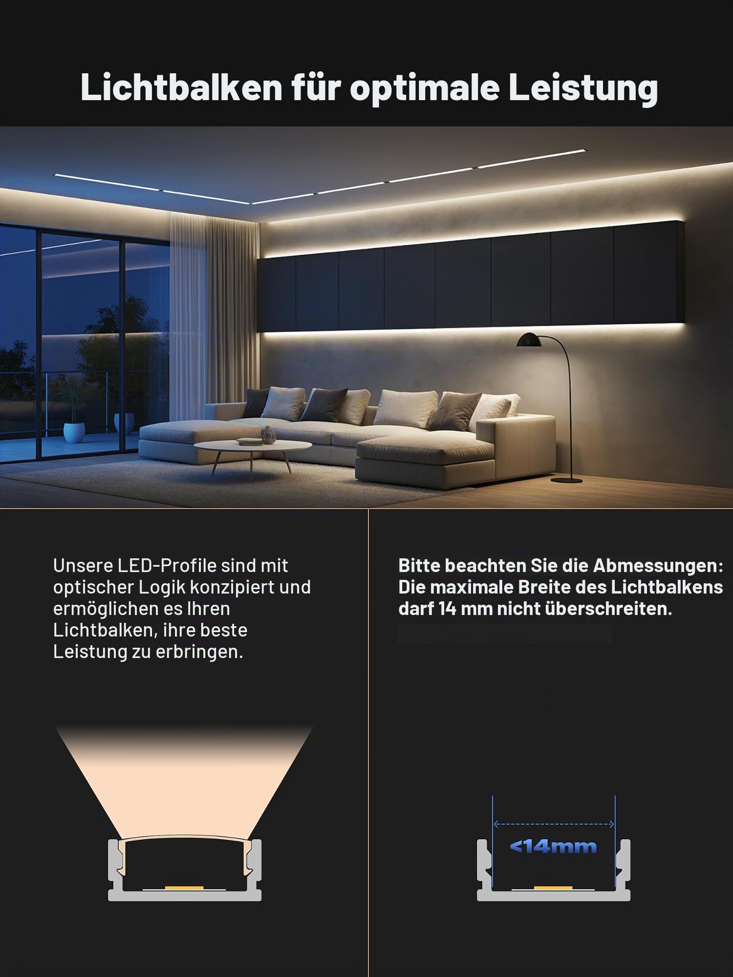 LED Profil U-Form 2m x 10 Stück(20m), Schiene aus eloxiertem Aluminium, kanal für Streifen bis 12mm, diffusor für gleichmäßige Lichtverteilung (SP26)