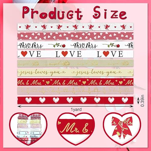 Miniatura 7 de 9 cintas de decoración para el día de San Valentín de 38 pulgadas cinta de palabras de amor de grogrén de San Valentín 3 yardas cinta de