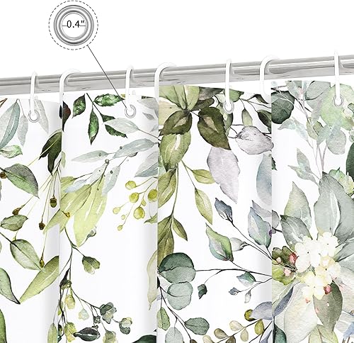 Miniatura 4 de Gibelle - Cortina de ducha verde salvia eucalipto, hojas de plantas en acuarela con decoración floral para baño, cortina de ducha de tela Verde