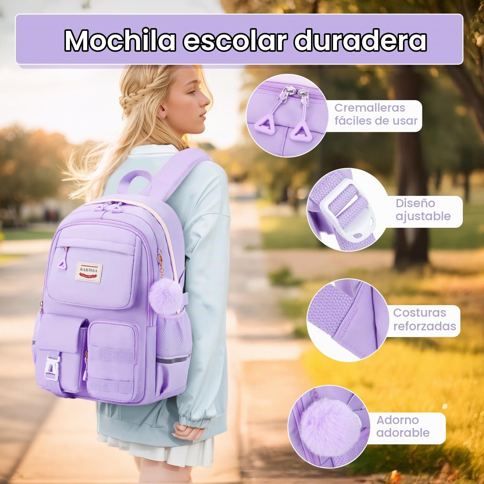 Amythe Mochilas Escolares para Niñas Adolescentes 2 Piezas, Incluye Mochila Colegio y Bolsa de Compras, Ideal para Chicas de Primaria y Secundaria, Viajes y Uso Diario (10 a18 años)