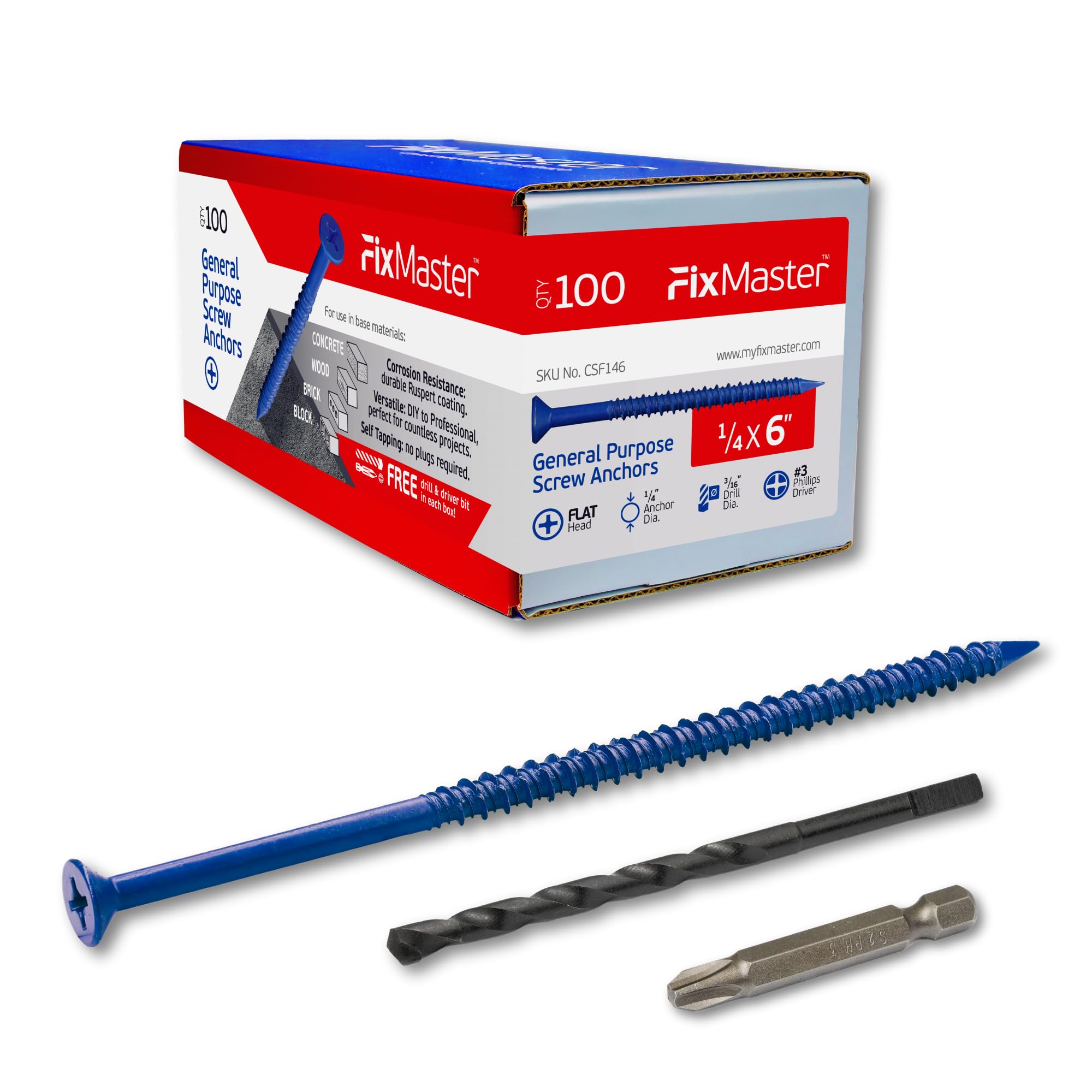 Concrete Screw Anchors - 100 Pack with Drill Bit & Screwdriver -7