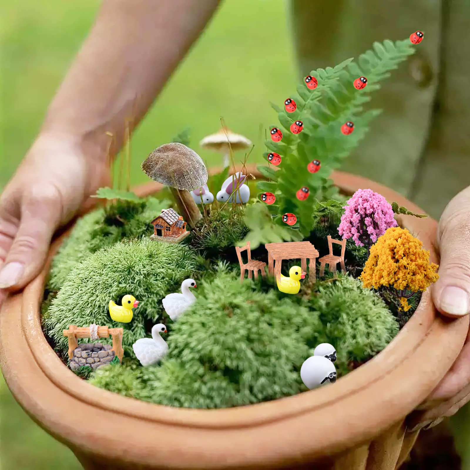 MEETYAMOR Feengarten-Zubehör – 6-teiliges Set Mit Pilzhaus & Mini-Tieren Aus Kunstharz