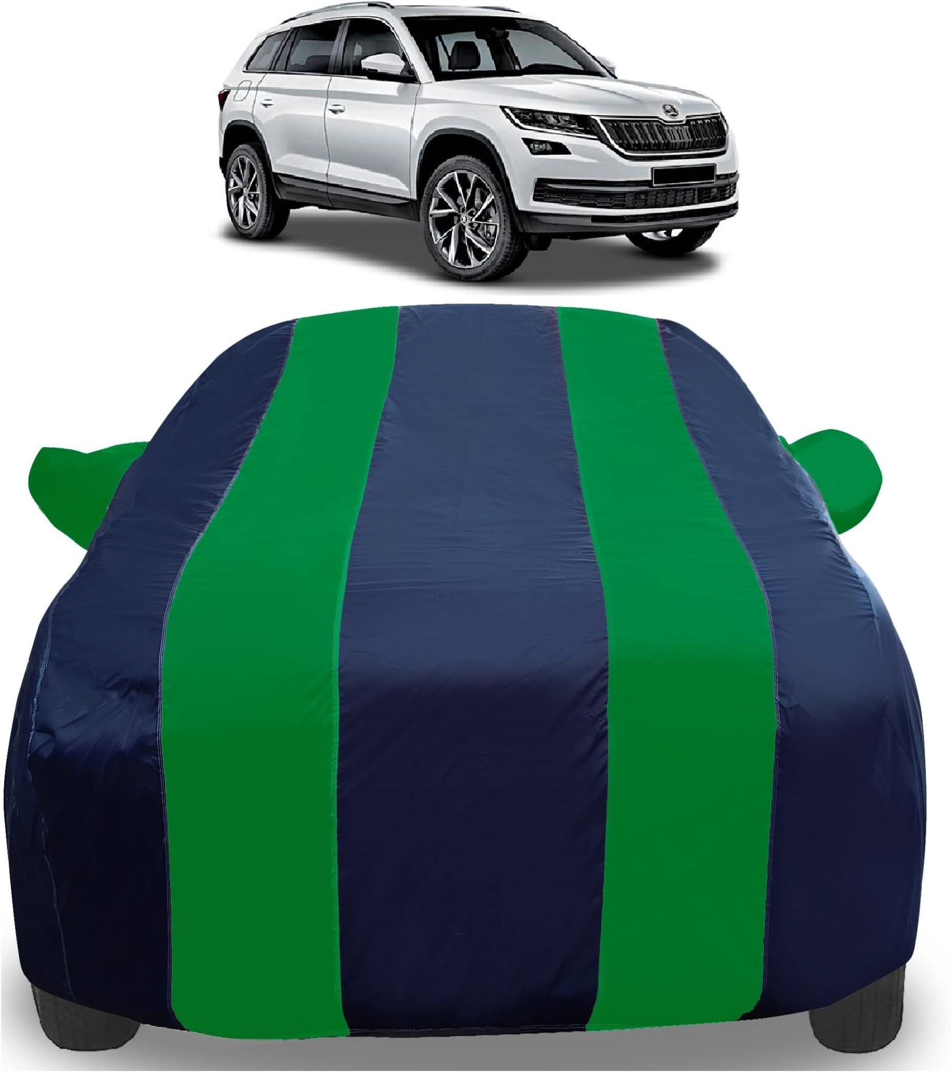 Auto Hub Car Cover Compatible with Skoda Kodiaq with Mirror Pockets, Triple Stitched, Navy, Green, Water Resistant Car Body Cover