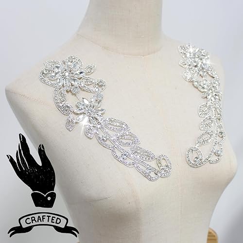 Miniatura 4 de PEARLY JUN Apliques de diamantes de imitación de plata con apliques de diamantes para vestidos, costura a mano, proyectos de manualidades, ropa de