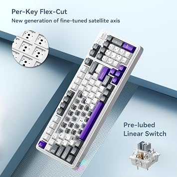 Machenike KG98 Mechanical Keyboard,Hot Swappable Custom Gaming Keyboard,Pre-lubed Linear Switches,RGB Sidelit,Tri-Mode 98 Keys Compact Layout for Gaming/Typing/Win/Mac/PC