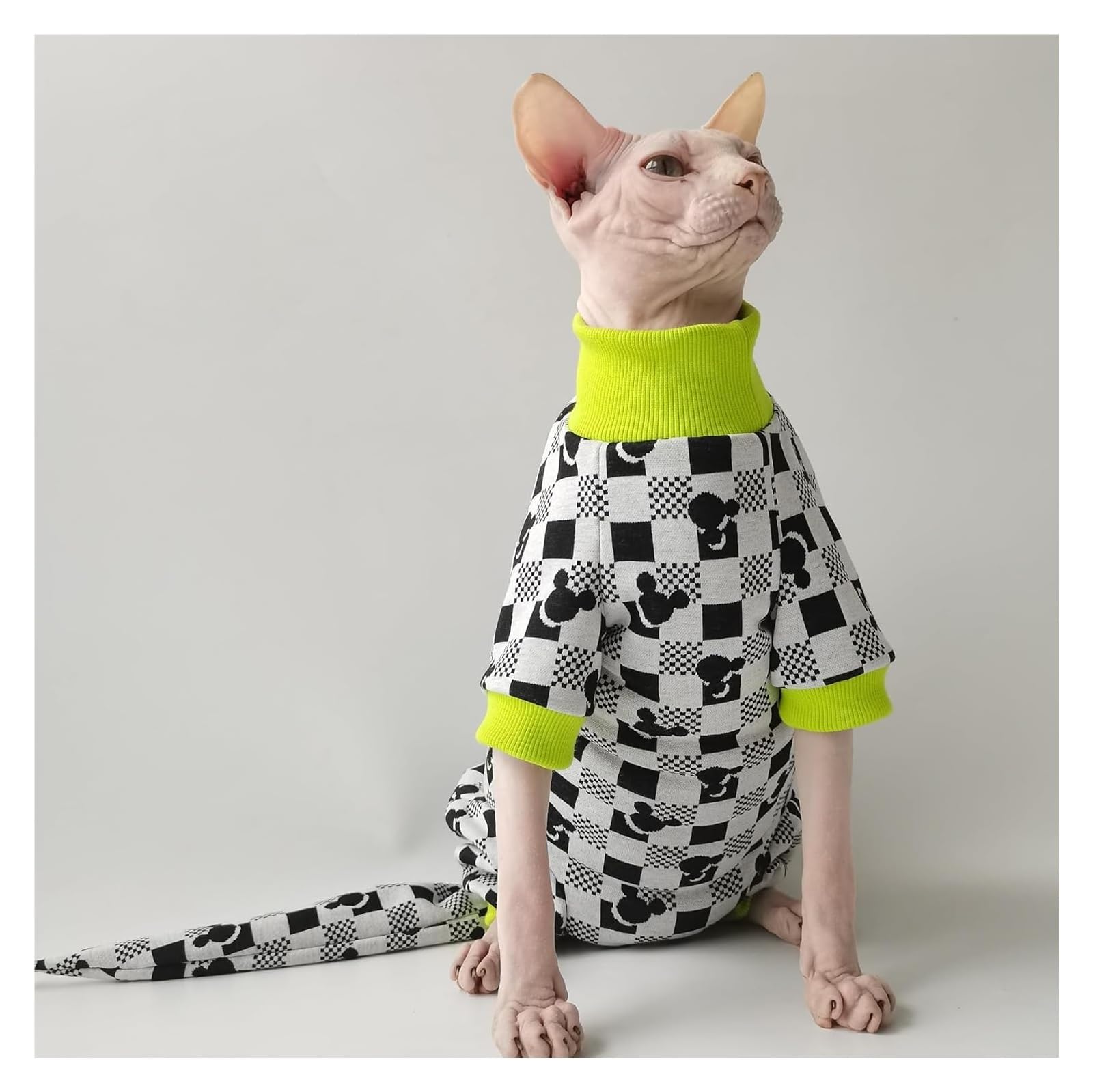 Odzież dla kotów, Kombinezon dla kota, Tylko piżamy kotów, Onesies zwierząt, Bezwłose ubranka z czapeczką i osłoną ogona, Komplet ubranek | Full Set,Large