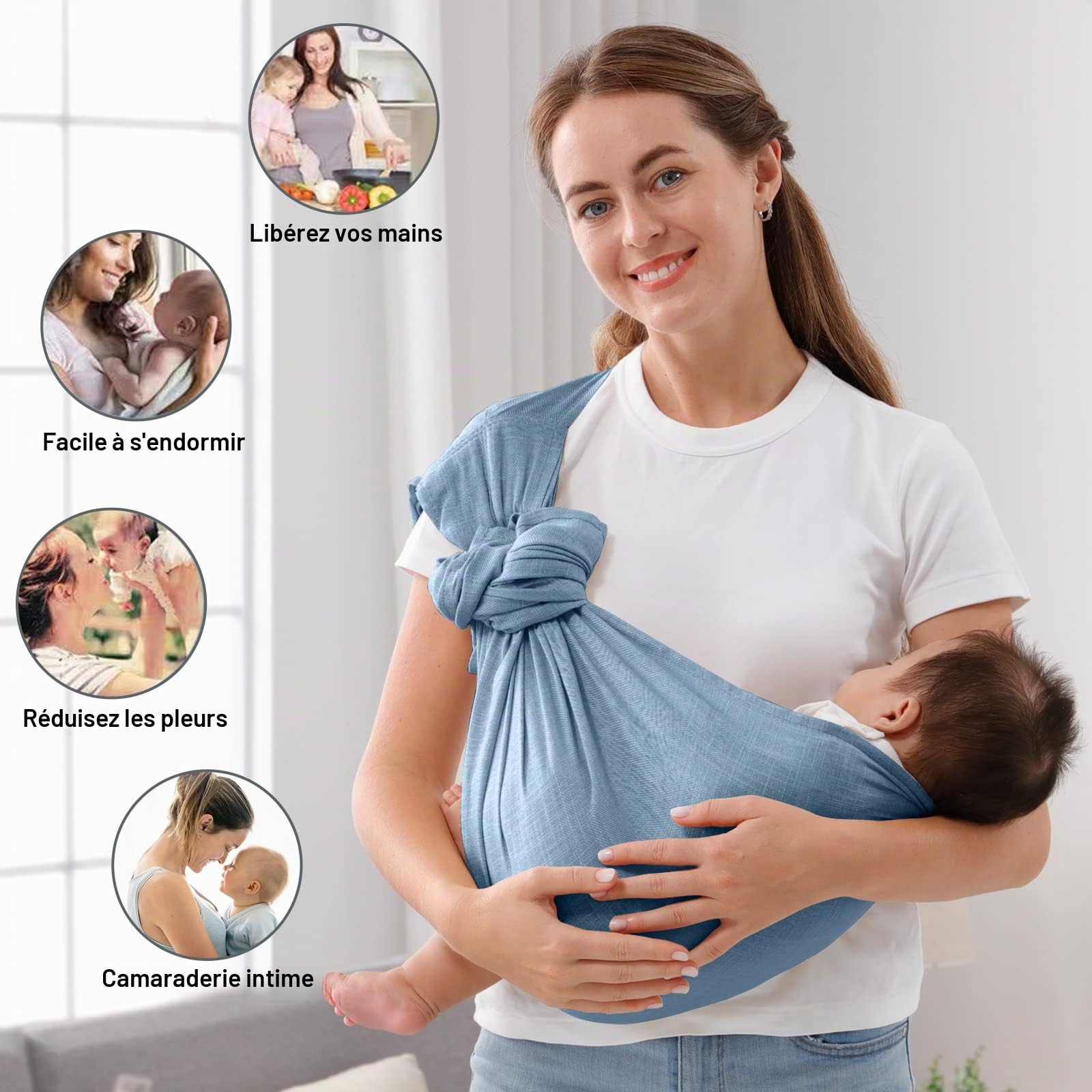 Écharpe de transport pour bébé, porte-bébé nouveau-né à tout-petit, léger et respirant pour l'été, la natation, la piscine, la plage, poitrine avant bleue (25,4 à 13,6 kg)