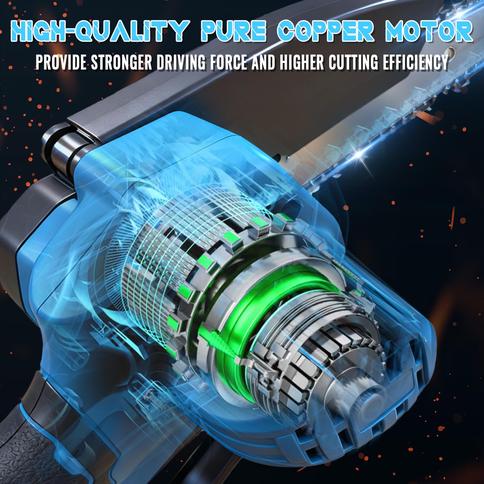 Mini Motosierra Eléctrica Inalámbrica de 6 Pulgadas con 2 Baterías de 3.0Ah y Cable de Carga, Motor Potente para Jardinería, Poda y Cortes Eficientes de Madera, con Bloqueo de Seguridad - 2