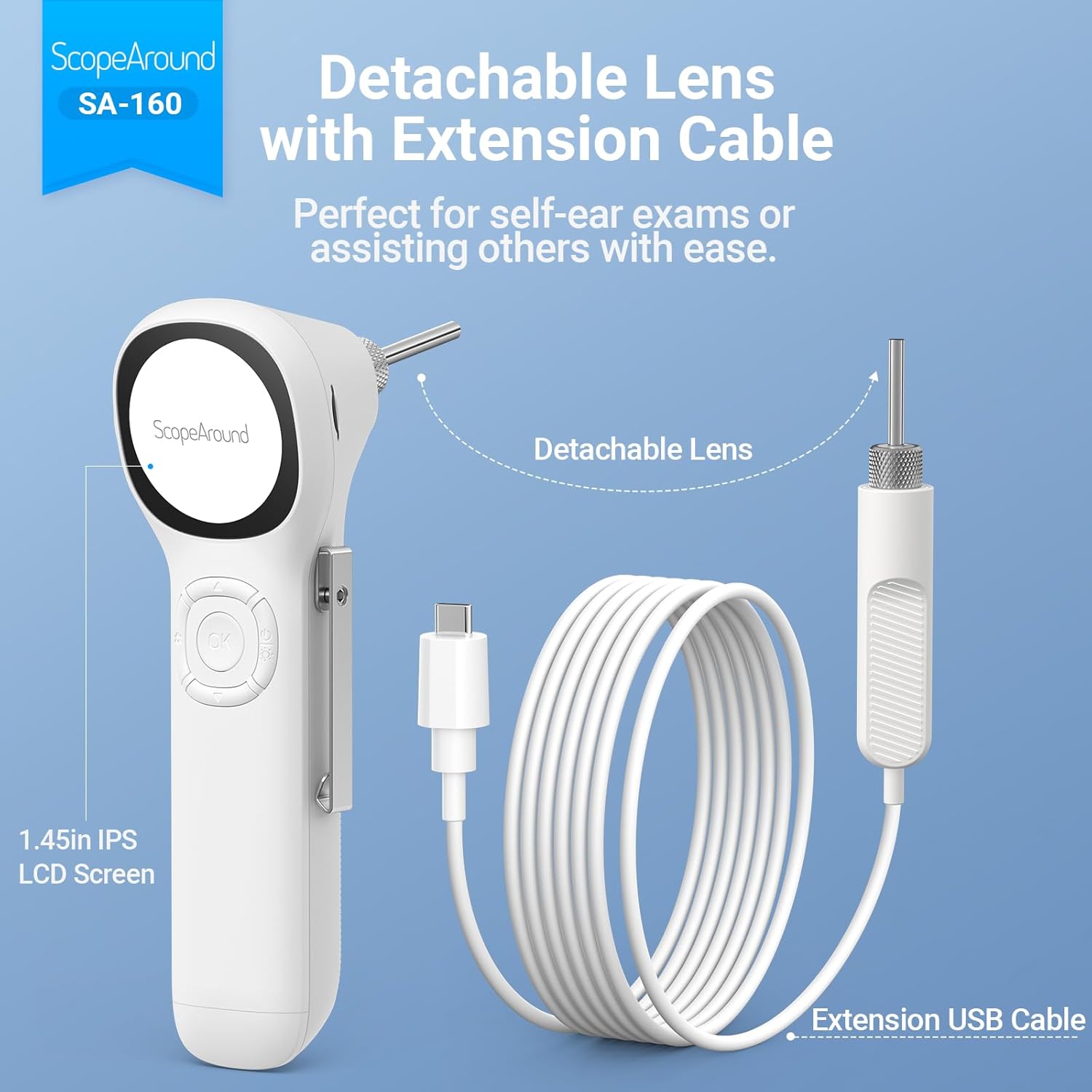 Detachable Lens with Extension Cable for ScopeAround Otoscope
