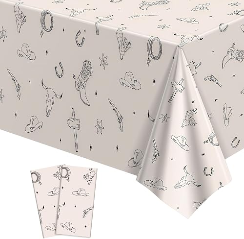NatNarr 2 Pack Western Cowboy Party Decorations Tablecloth, 137 X 274cm Rodeo Table Covers Disposable Cowboy Table Cloth Waterproof Tables Cover for Western Rodeo Birthday Party Decor
