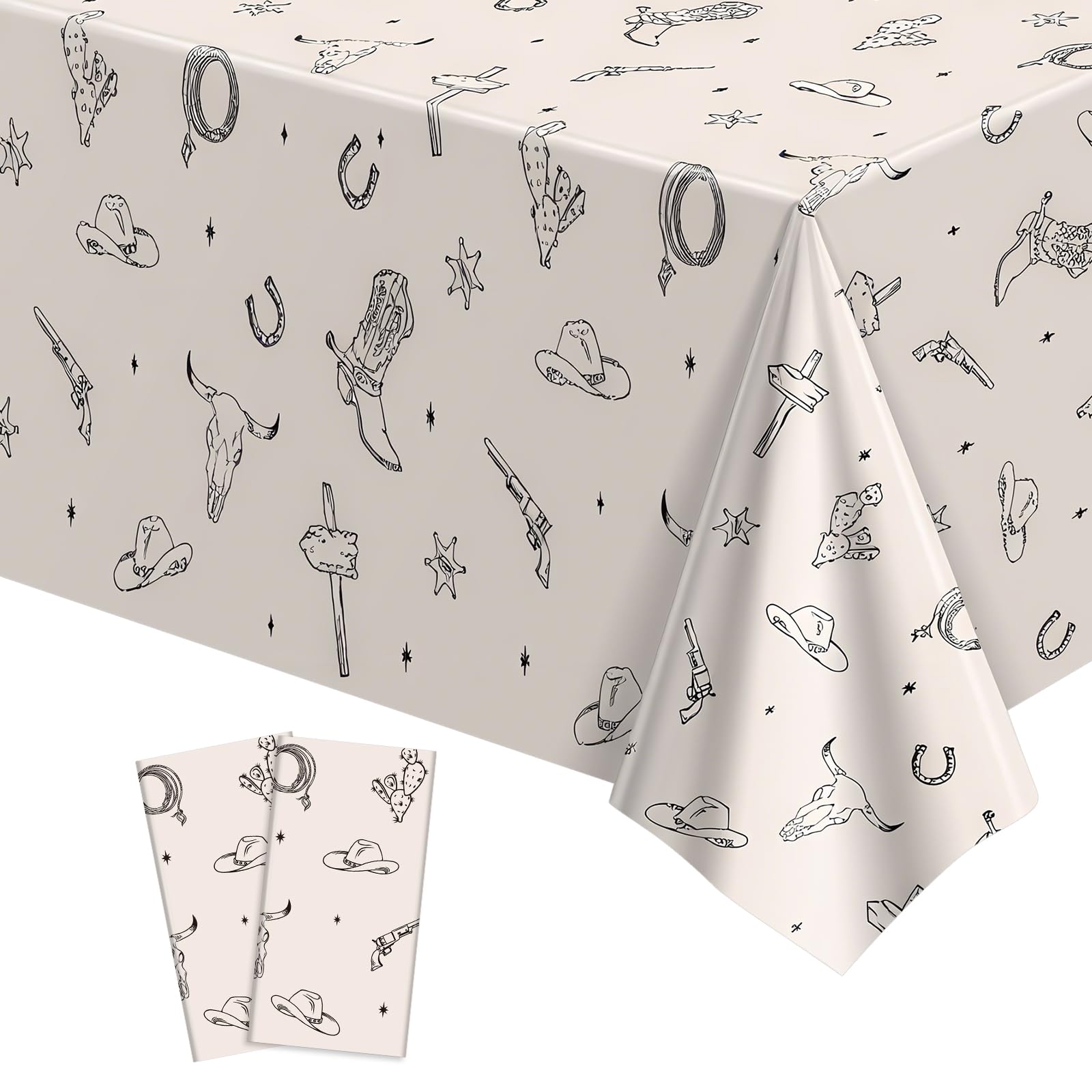 NatNarr 2 Pack Western Cowboy Party Decorations Tablecloth, 137 X 274cm Rodeo Table Covers Disposable Cowboy Table Cloth Waterproof Tables Cover for Western Rodeo Birthday Party Decor