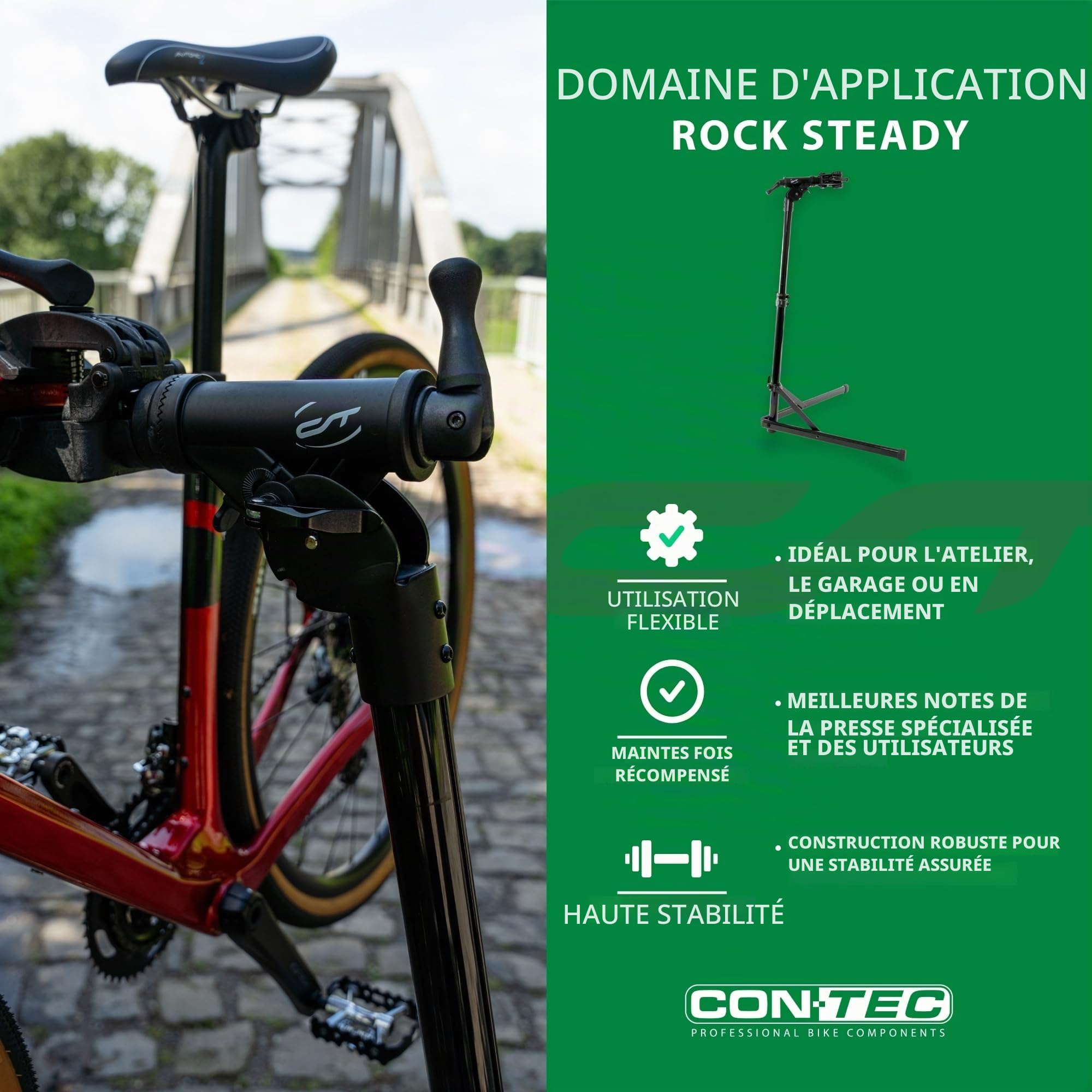Contec Rock Steady Support de Montage pour vélo d’Adulte Noir Max. 30 kg