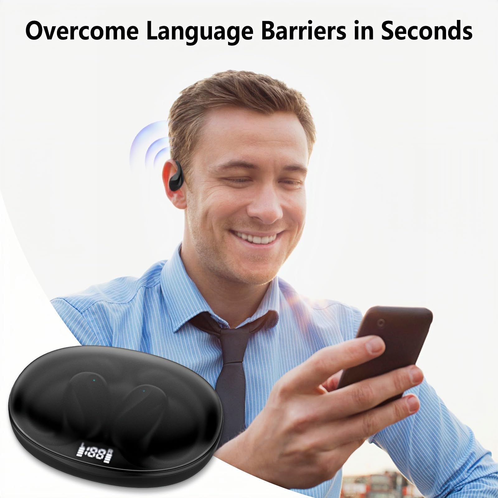 AI Translator Earbuds Real Time, Two-Way Language Translator Earbuds with Charging Base Support 144 Languages & 8 Offline Translation, Instant Translator Fit for Travel Business Learning (Black)