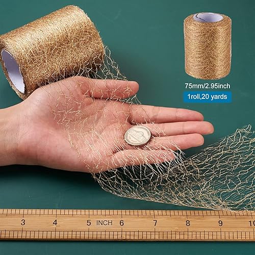 Miniatura 4 de KISSITTY 1 rollo20 yardas de tela de telaraña de vara dorada de 2.953 in de tul de tela de malla de tul con agujero grande para falda, pompones de