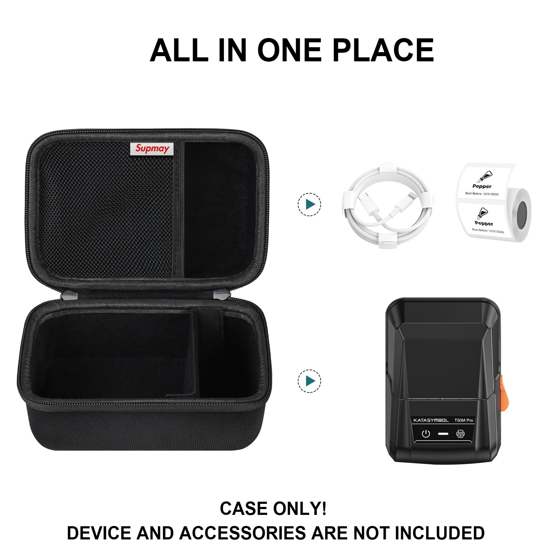 Hard Carrying Case For SUPVAN T50M Pro Bluetooth Label Maker - Inkless Labeler Travel Storage Holder