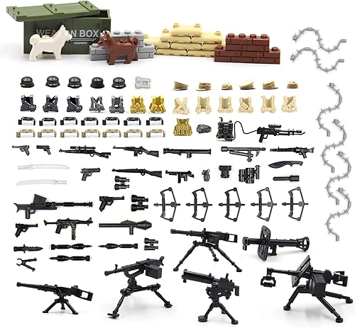 Equipo de guerra y arma en la Segunda Guerra Mundial Compatible con Figura de Marca de Bloques de Construcción (Serie Guerra Mundial 2)