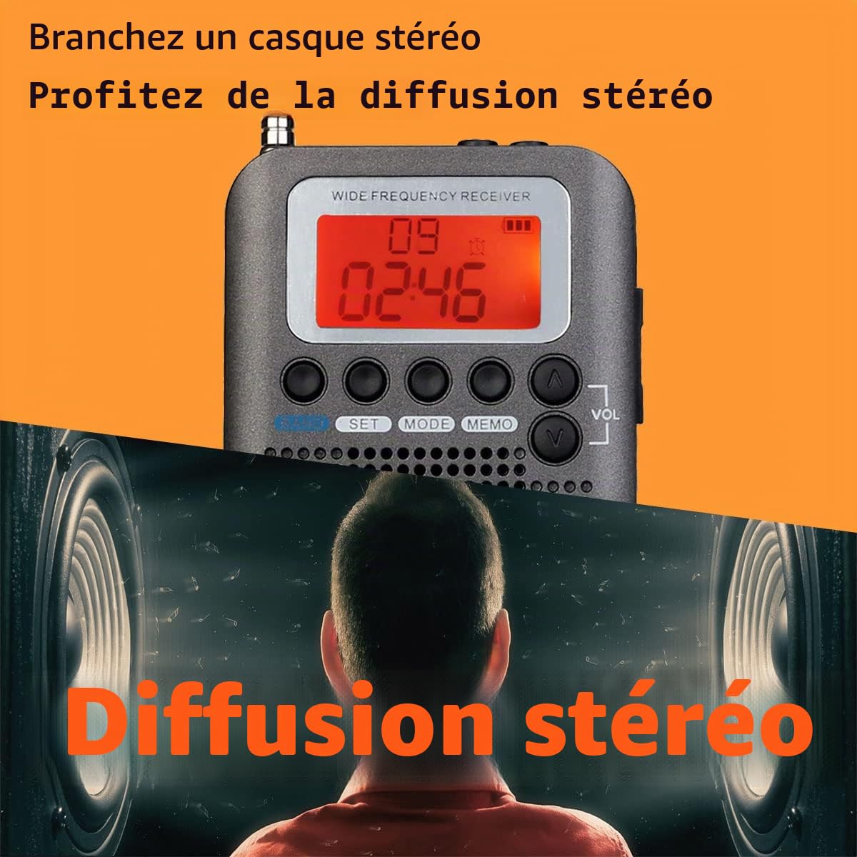Retekess TR105 Récepteur à Ondes Courtes, Radio Portable Récepteur de Bande d'avion, FM AM SW CB AIR de Syntonisation Numérique avec Fonction Minuterie et Horloge,LCD,Cadeau(Gris)