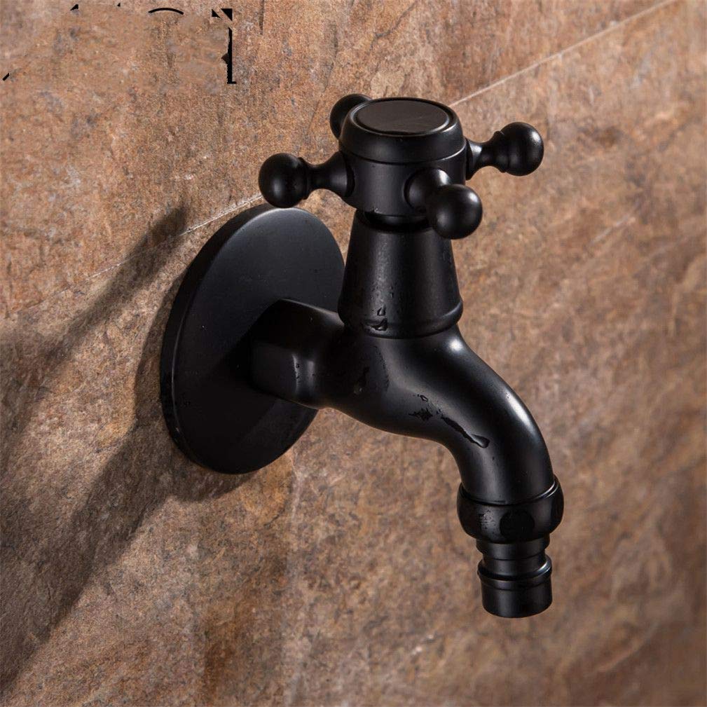 Schwarzes Messing Wandmontage Outdoor Garten Badezimmer Eckarmatur Retro Stil für Waschmaschine Bad WC Mop Pool Wasserhahn Kit