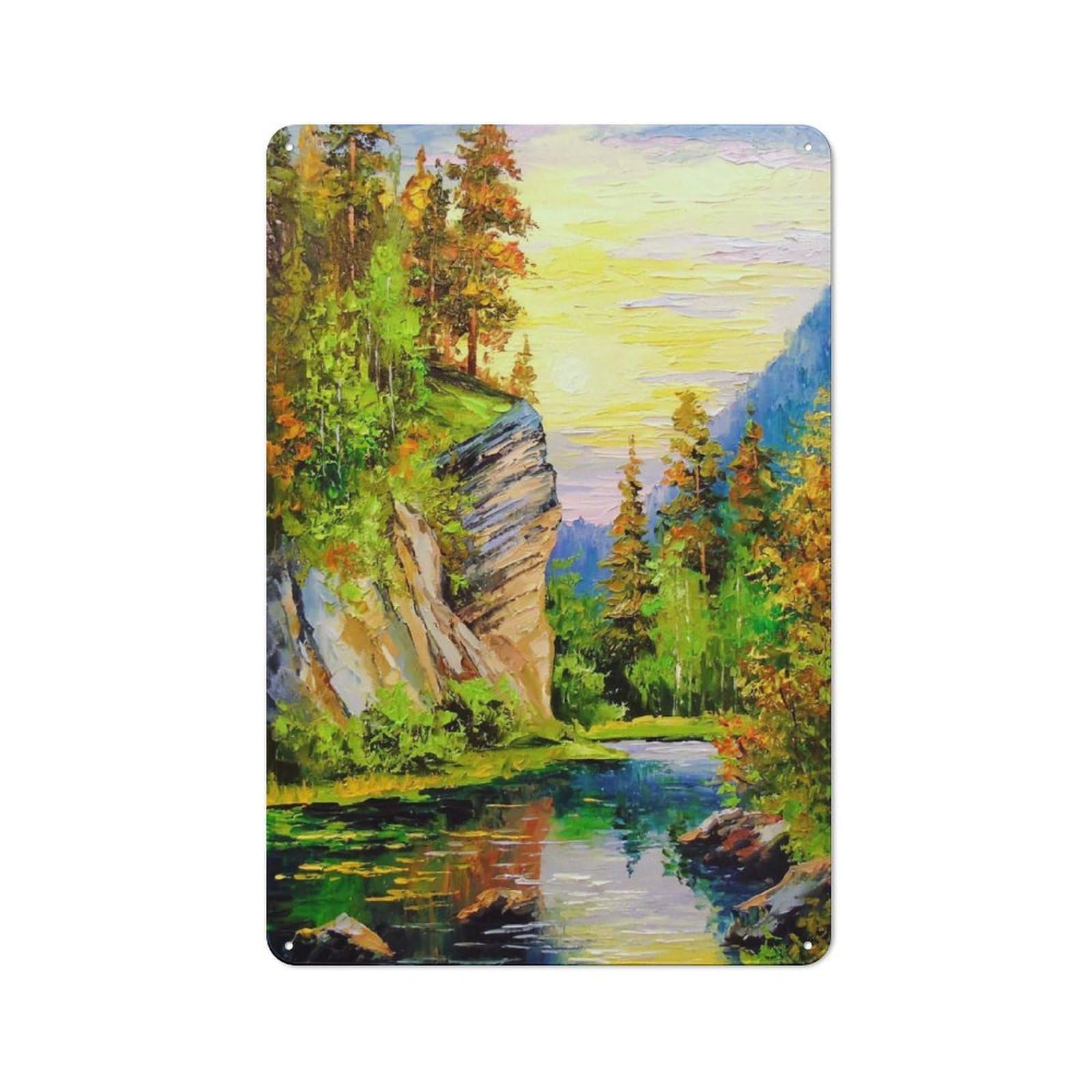 Junmoney Mountain River Vintage Tin Sign 30X20cm With For Workshop Wall, For Makers And Diy Enthusiasts, For Retro Home Interiors