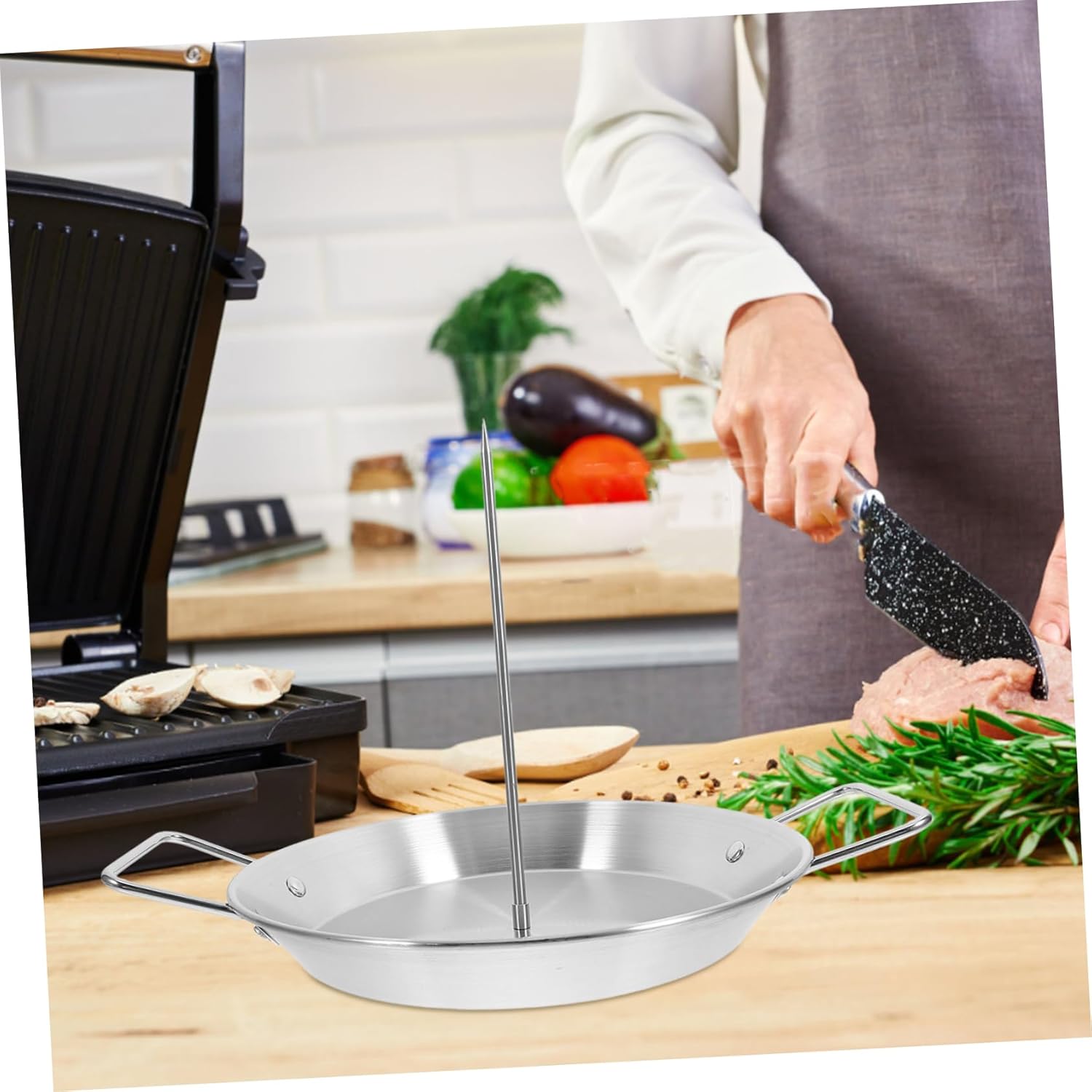 POPETPOP Durable Stainless Steel Bbq Pot Accessories Roast Chicken Pan Skewer Rack Kabob Rack Grilled Chicken Size