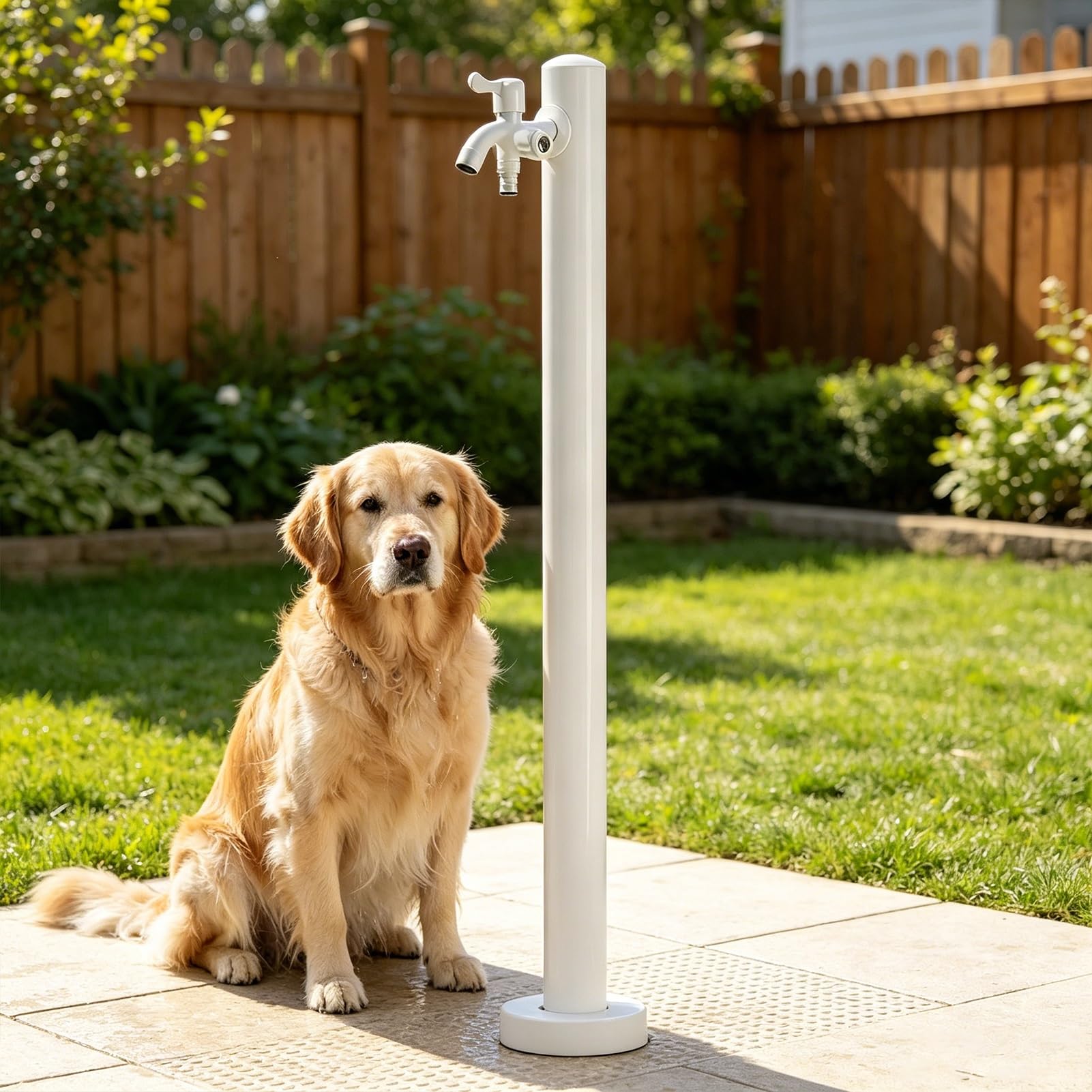 Lonmrrton C Freestanding Outdoor Water Olumn Stainless Steel Garden Water Tap With Spray Gun, Vertical Yard Hydrant Decorative Water Feature Fountain Faucet Post(,Height: 60Cm/23.6In)