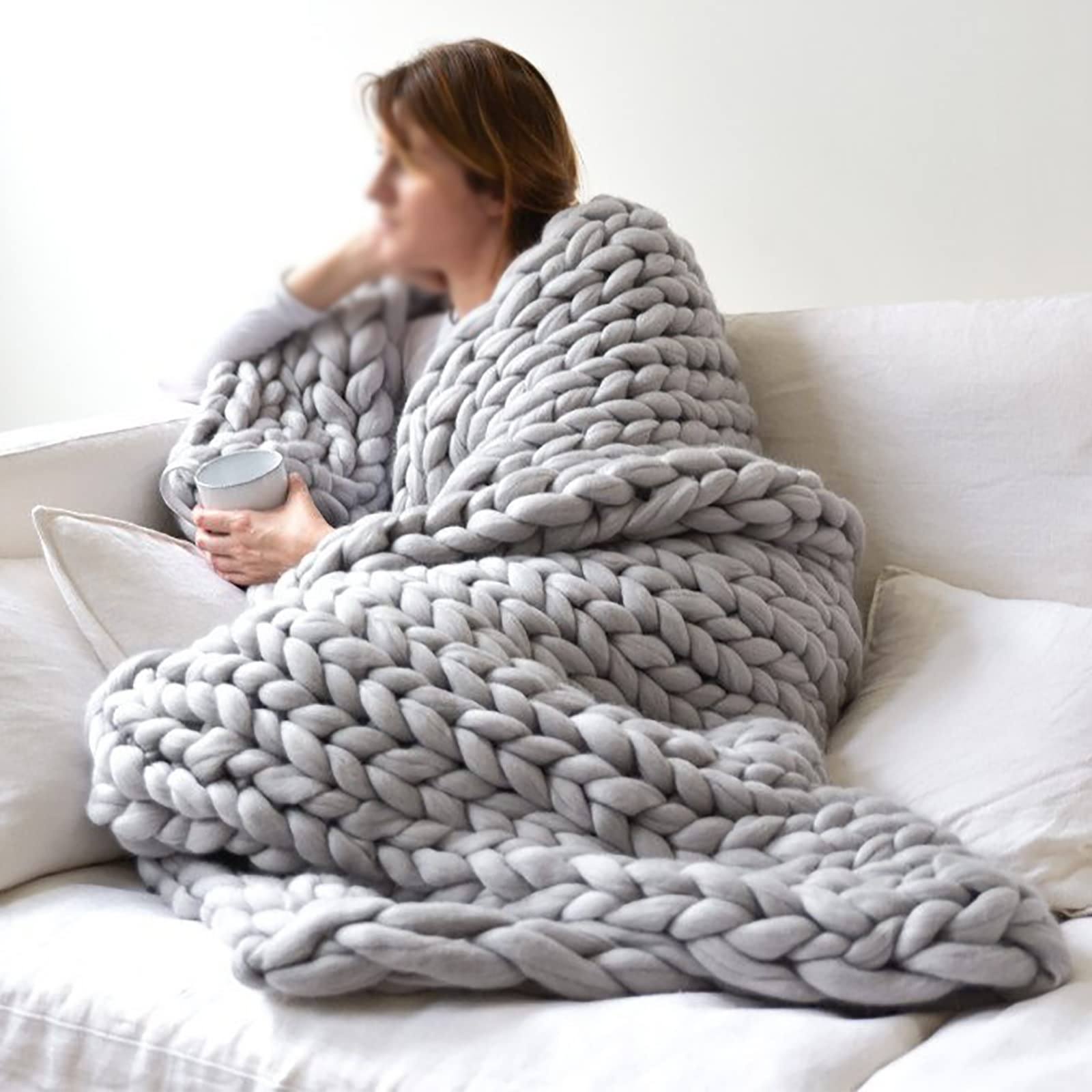 Amazon｜チャンキーニットブランケット-手作りニットブランケット