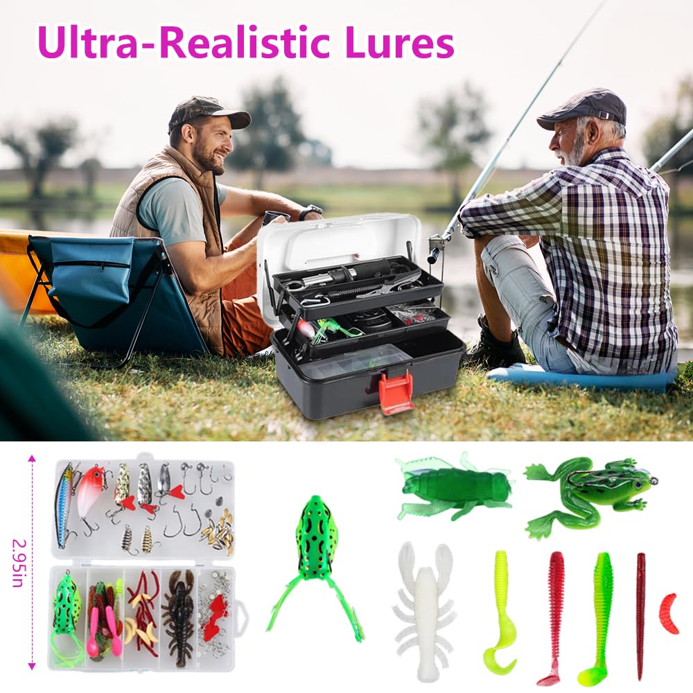 Angelzubehör Set, Angelkoffer mit Zubehör, 218 PCS Angel Köder Set mit Haken, Angelköder, Angelausrüstung, Angelköder Set, Angelset Komplett Anfänger, Angelköder für Barsch, Bluegill, Crappie