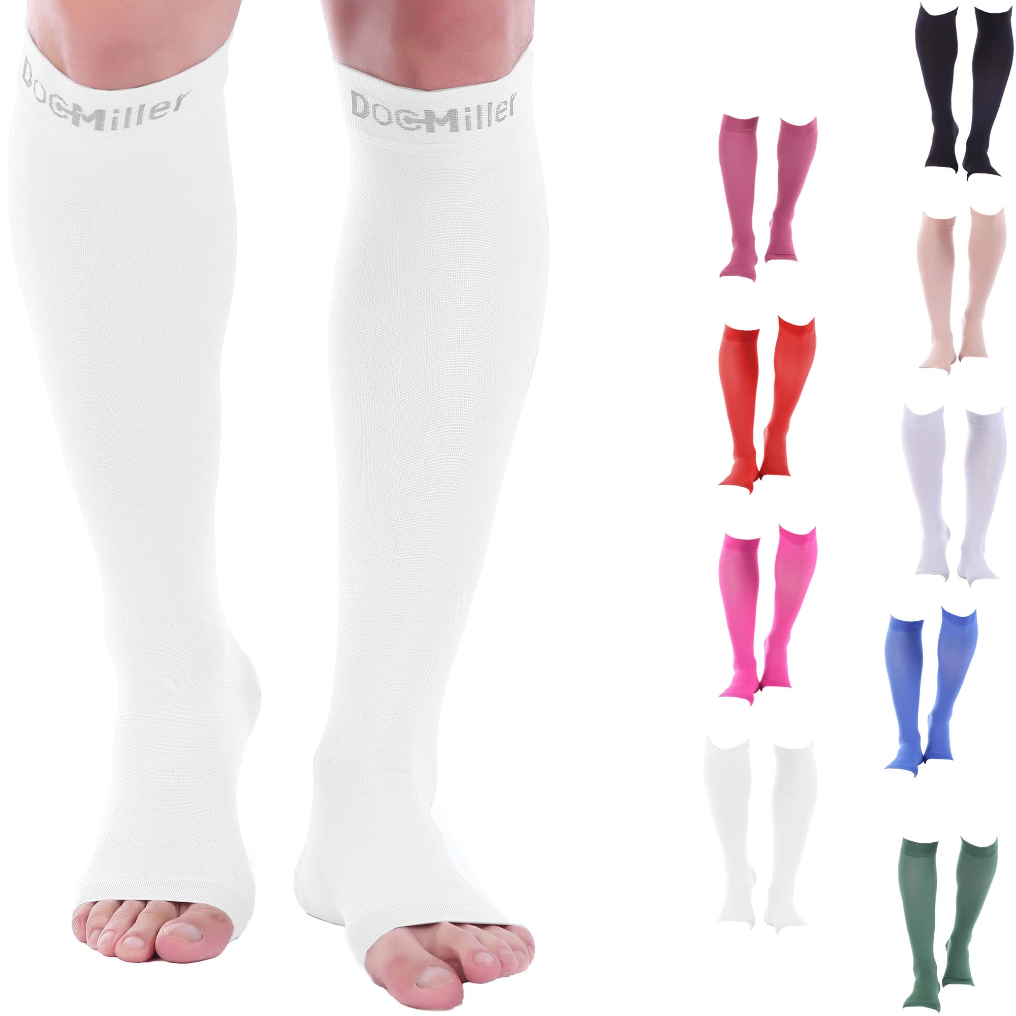 Doc MillerOpen Toe Compression Socks 1 Pair 15-20 mmHg Firm Support