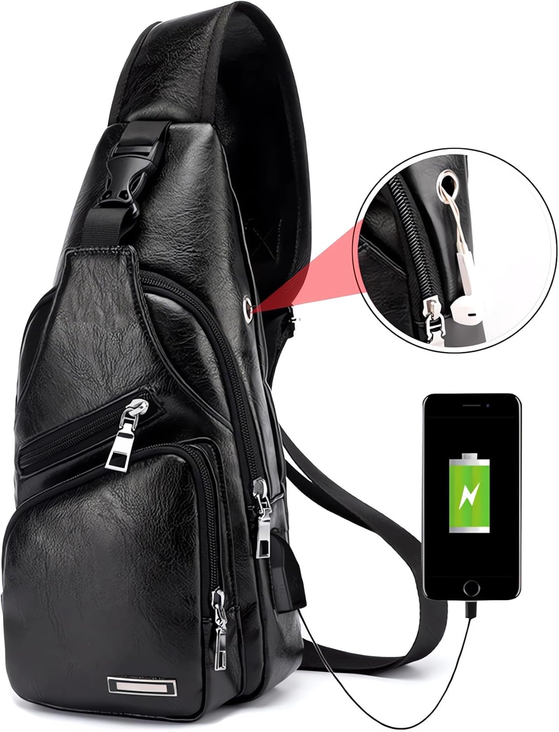 Seoky Rop Men's Sling Bag Small Chest Crossbody Shoulder Bag with USB Charging Port - Image 3