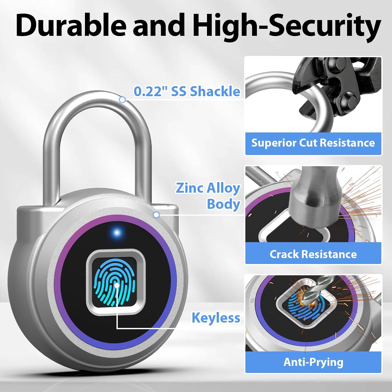Smart Padlock,Fingerprint Locker Lock,Biometric Fingerprint Padlock Outdoor Waterproof Gym Lock for Locker Gym Fence Gate Toolbox Case Storage image 4