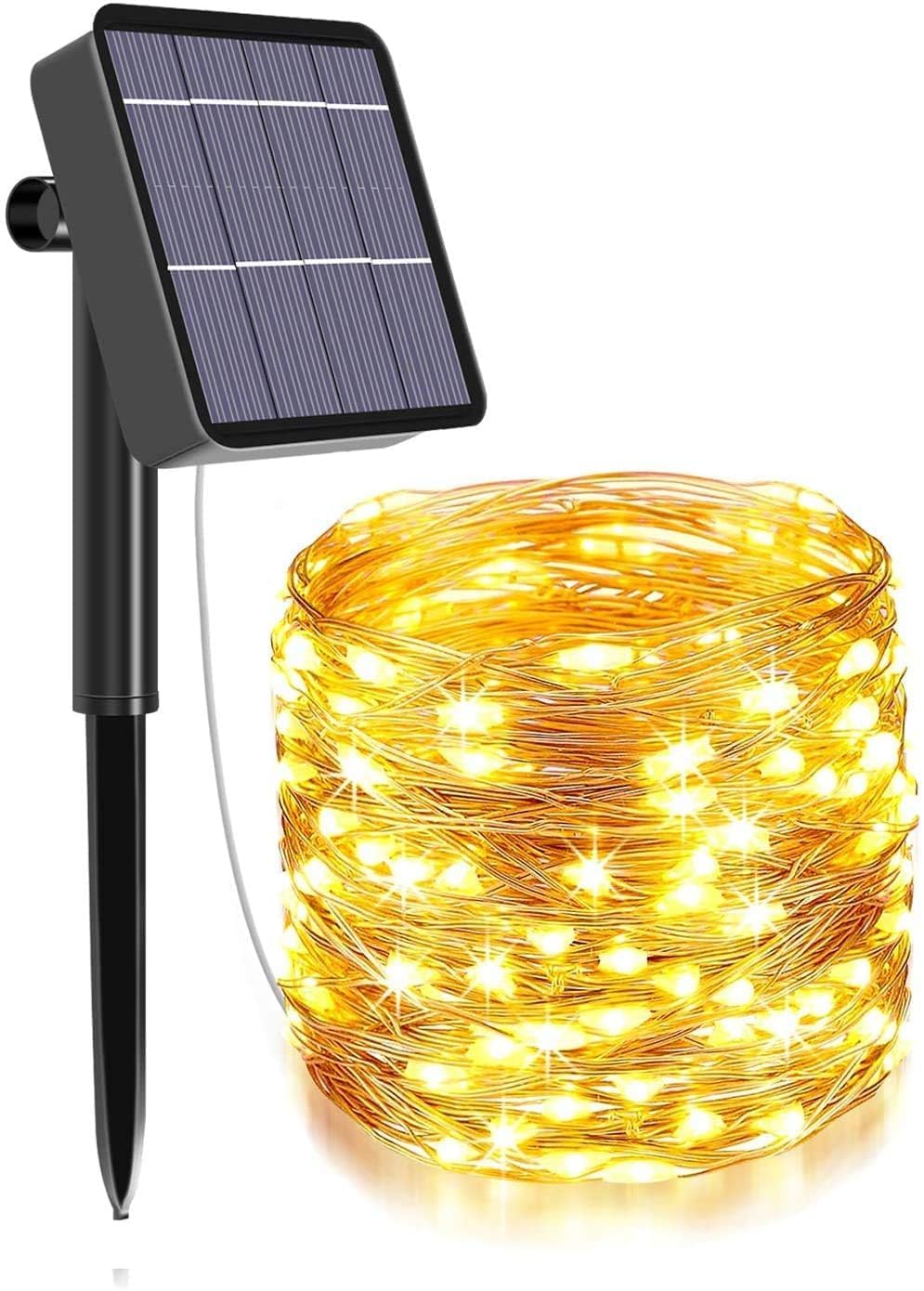 Lexton Solar String Lights |10 Meters 100 LED with 800mAh Inbuilt Rechargeable Battery| IP65 Waterproof 8 Modes Copper Wire for Diwali, Christmas, Outdoor, Garden, Patio, Tree (Pack of 1, Warm White)