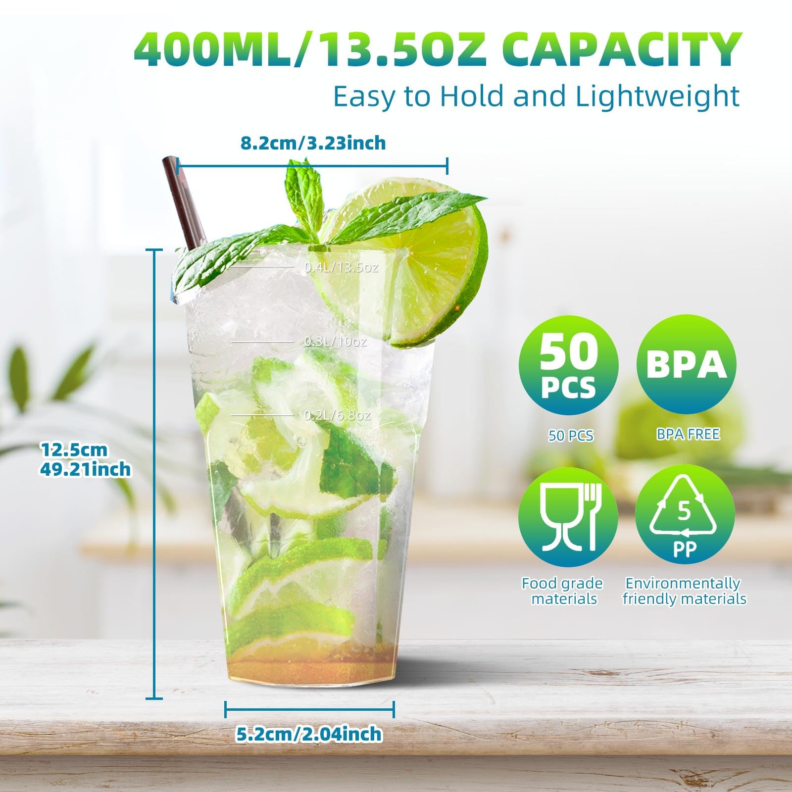 AOLUXLM 50 Unit Gobelets Réutilisables, 400ML Répétable Tasses Pour Boissons, Noël Anniversaire, Mariage