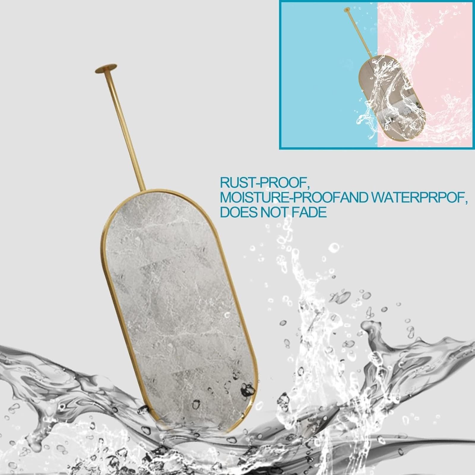 Eleganckie złote metalowe owalne lustro wiszące regulowany pręt dekoracyjne lustro sufitowe do przedpokoju i holu stylowa dekoracja domu 40 x 60 cm nowoczesny design