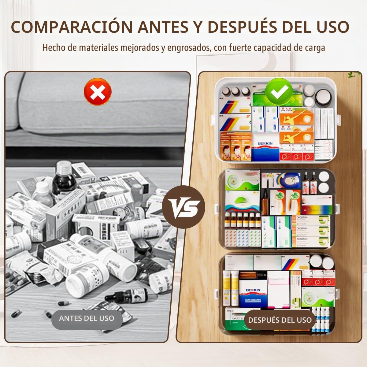 3 estantes para almacenar medicamento | 30 x 24 x 16 cm Caja de almacenamiento Asa portátil, transportable con cierre seguro Organizador multifuncional