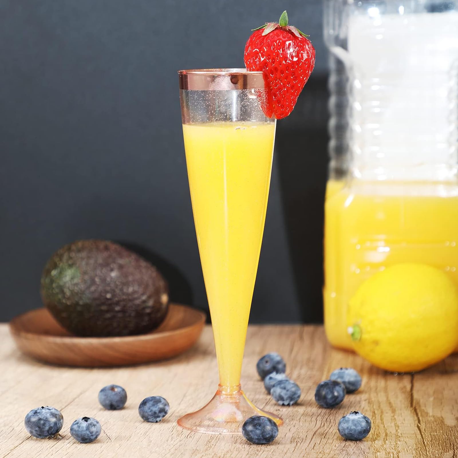 50 Stück Sektgläser Plastik, 150ml Champagner Gläser mit Roségoldrand und Roségoldglitter aus Kunststoff, Sektglas Plastik Mehrweg für Mimosa Bar Hochzeit Party Picknick im Freien