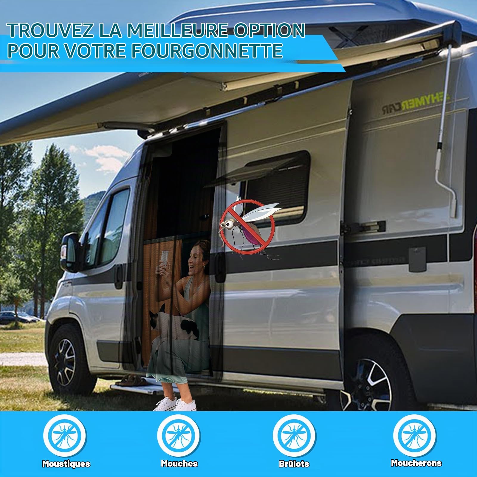 ZWPARTS Moustiquaire Magnétique Personnalisée pour Fiat Ducato/Peugeot Boxer/Citroen Relay X250/X290 H2 et L2 L3 L4 2006-2024 pour Porte Latérale, Moustiquaire pour Van pour Porte Latérale