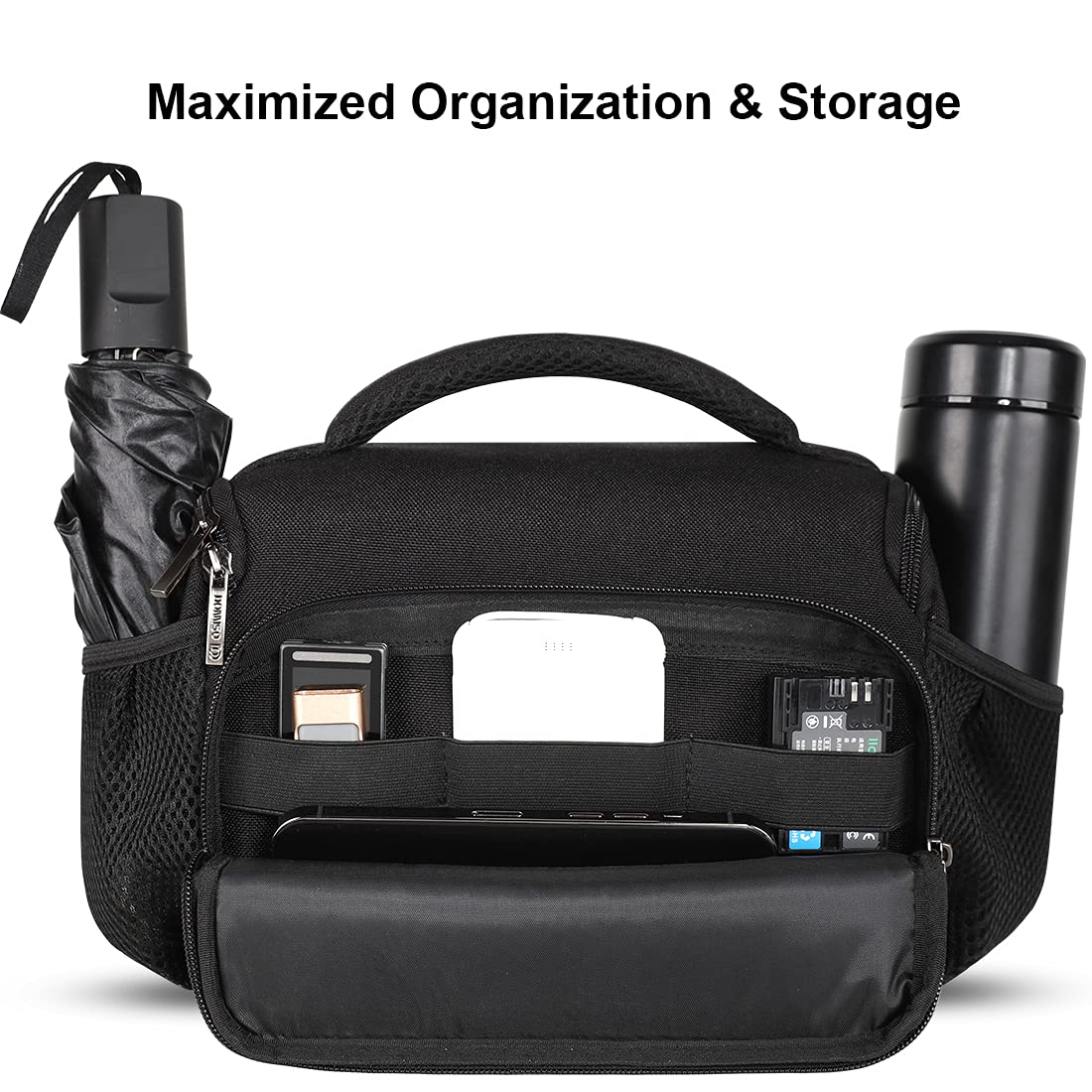 DOMISO - Borsa a tracolla impermeabile anti-shock per reflex DSLR compatibile con Nikon D90 D7000 D5300/Canon 60D 700D 5D2/Sony A580 A900/Olimpus/Fujifilm/Sony/Panasonic/Pentax/Samsung, colore: Nero