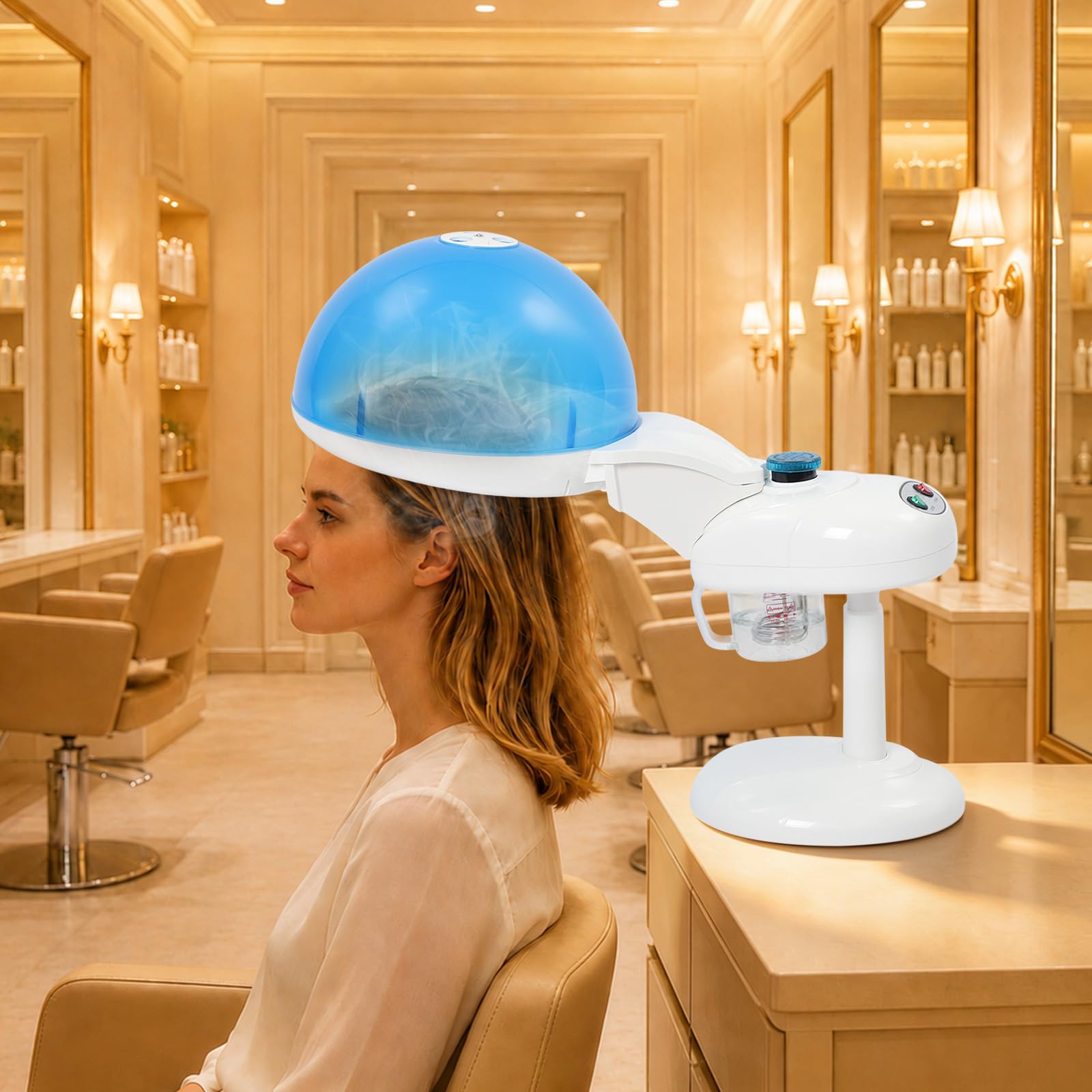 Umidificatore per capelli 400 W con cuffia per capelli | Circa 25 minuti. Tempo di vapore, 2 opzioni di riempimento, ugello spray rimovibile, base compatta da tavolo