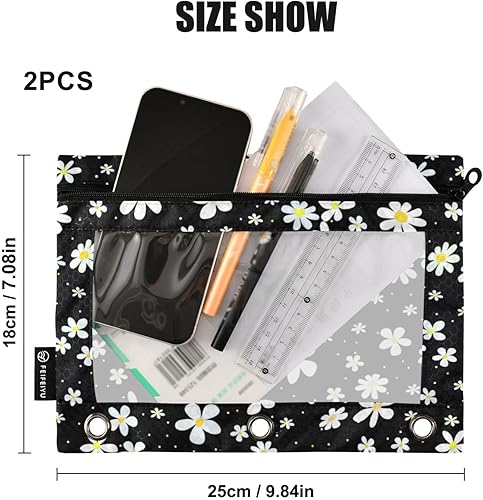 Miniatura 9 de Gredecor Estuche para lápices con 3 anillos Happy Anime Face Eyes con cremallera, 2 unidades, organizador de carpetas transparentes para la escuela