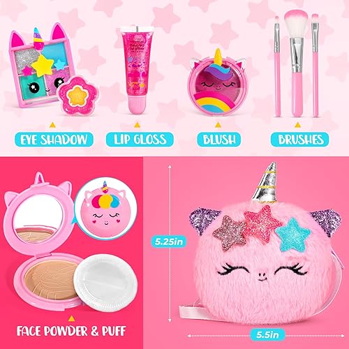 Miniatura 7 de ULOVEME Umicorn - Kit de maquillaje real para niñas pequeñas, juguete de maquillaje real, no tóxico, lavable, regalo para cumpleaños de niñas de 3,