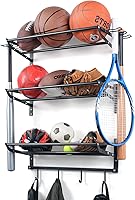 XCSOURCE 3-Shelf Garage Sports Storage Rack with Hooks - Ball Organizer for Basketball, Football, Rackets & Gear