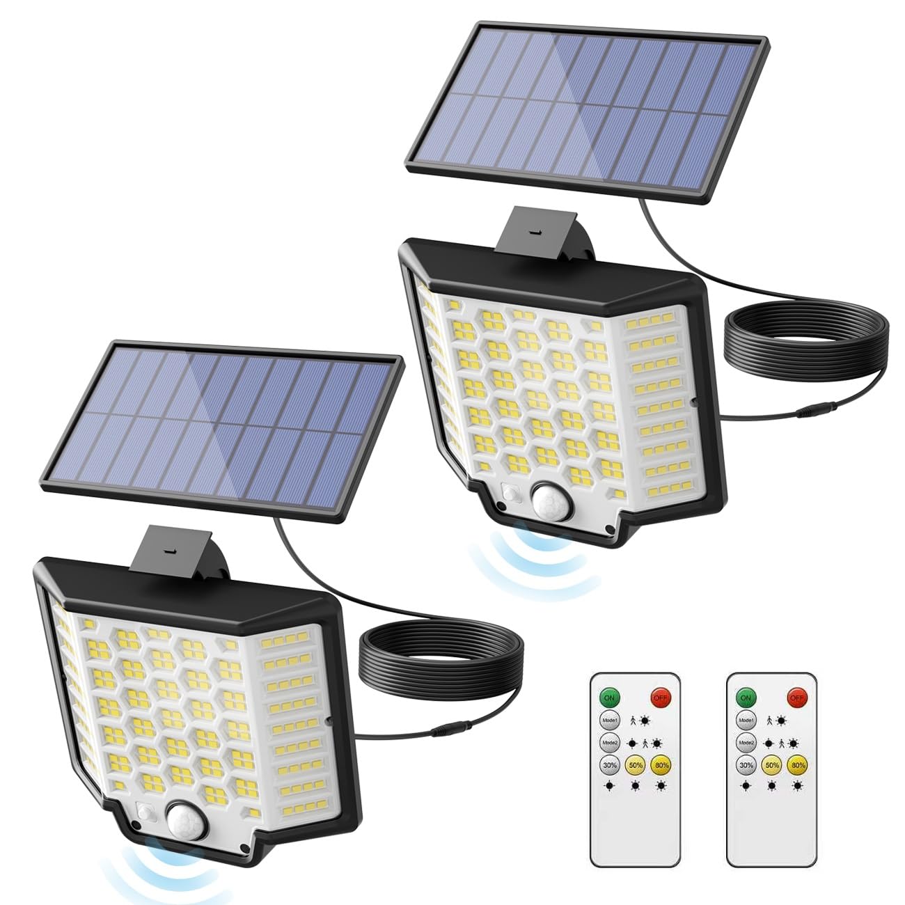 YAGLOW Solar Lights Outdoor, 106 LED 3000LM Solar Powered Motion Sensor Flood Lights with Remote, Dusk to Dawn Led Solar Security Wall Lights with 16.5Ft Cable IP65 Waterproof for Outside, Garage