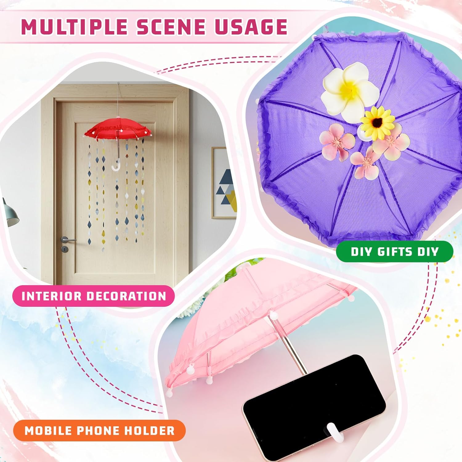 Eccliy 12 Pcs Mini Umbrella 11.8 Inch Colorful Tiny Plant Umbrella Adjustable Beach Sunny Rainy 1:6 Scale Cute Parasol for Photography Prop Supplies Home Decorations, 8 Colors (Classic Color)