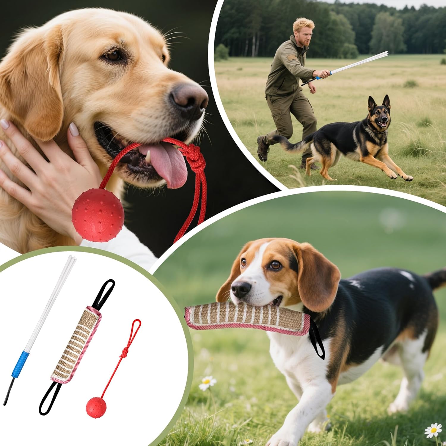 5 Pcs Dog Training Set Interactive Professional Equipment with 2 Training Sticks Dog Sleeve Pillow Tug Toy and Rubber Ball for K9 Puppy Fetch Biting (Red)