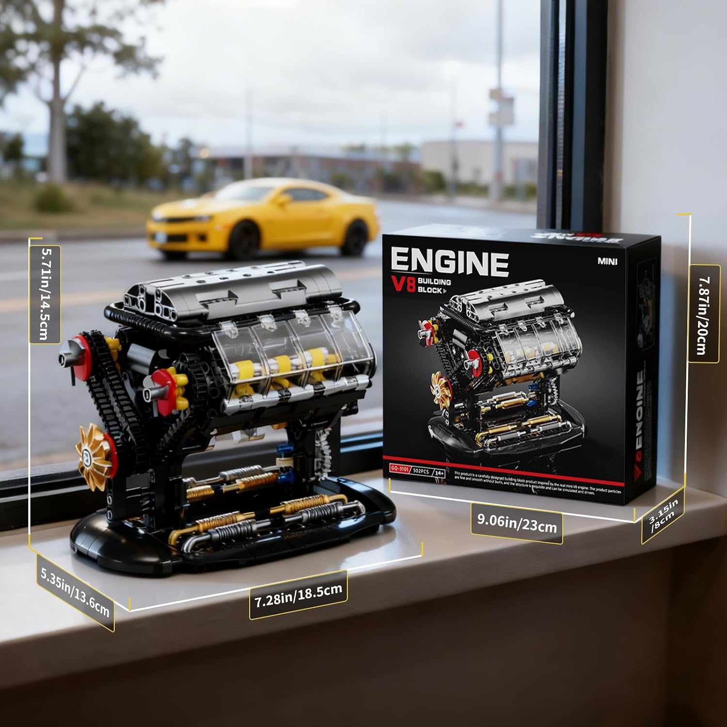 V8 Engine Building Blocks Sets, Mini V8 Engine Model Kit that Runs with Manual Joystick, Compatible with Lego Adults, STEM Physical Science Experiment Toy for Teens Boys 14+ (502 PCS)
