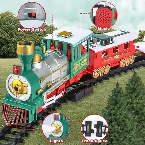Miniatura 5 de Juego de tren para niños de 2 a 4 años, 41 piezas de juguetes de tren eléctrico para árbol de Navidad, 2 métodos de montaje incluyen 4 autos y 10