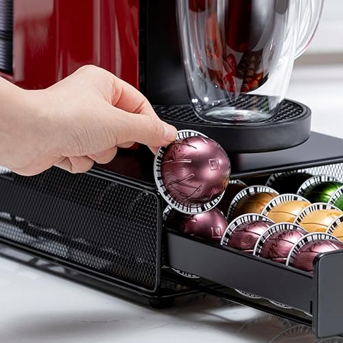 Vista 6 de Flagship Para Nespresso Pod Organizer Vertuo Pod Holder Coffee Pod Drawer Coffee Bar Design Black Metal (capacidad de 30 cápsulas)