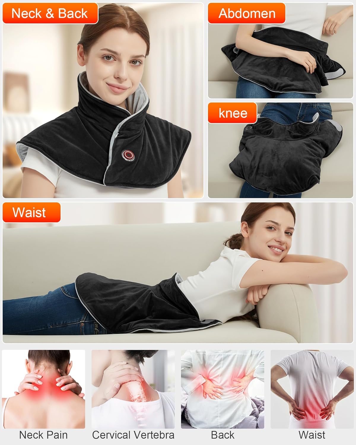 FERNIDA Portable Heating Pad for Neck and Back Pain Relief, Weighted Cordless Heating Pad with Battery Pack for Women & Men, Black