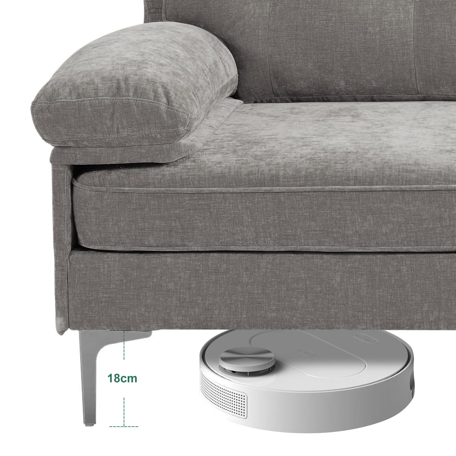 DUANDUAN Ecksofa 3-Sitzer Sofas 210cm breit Polsterecke mit Federkern Kissen und Rückenlehnen abnehmbar und waschbar - Chaiselongue beidseitig montierbar Couch L-Form fürs Wohnzimmer (Grau)